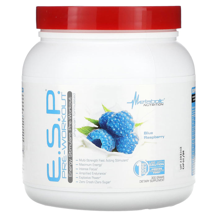 Metabolic Nutrition, E.S.P. Pre-Workout, Blue Raspberry, 300 g