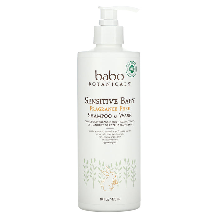 Babo Botanicals, Sensitive Baby, Shampoo & Wash, Fragrance Free, 16 fl oz (473 ml)