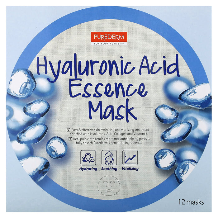 Purederm, Hyaluronic Acid Essence Beauty Mask, 12 Sheets, 0.63 oz (18 g) Each