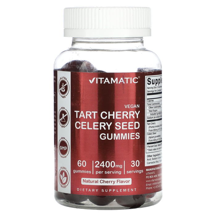 Vitamatic, Vegan Tart Cherry Celery Seed, Natural Cherry, 1,200 mg, 60 Gummies