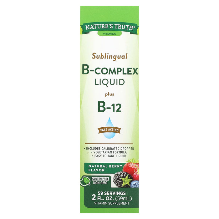 Nature's Truth, Vitamins, Sublingual B-Complex Liquid Plus B-12, Natural Berry, 2 fl oz (59 ml)