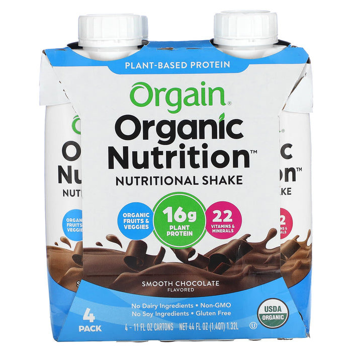 Orgain, Organic Nutrition, Nutritional Shake, Smooth Chocolate, 4 Pack, 11 fl oz (330 ml) Each