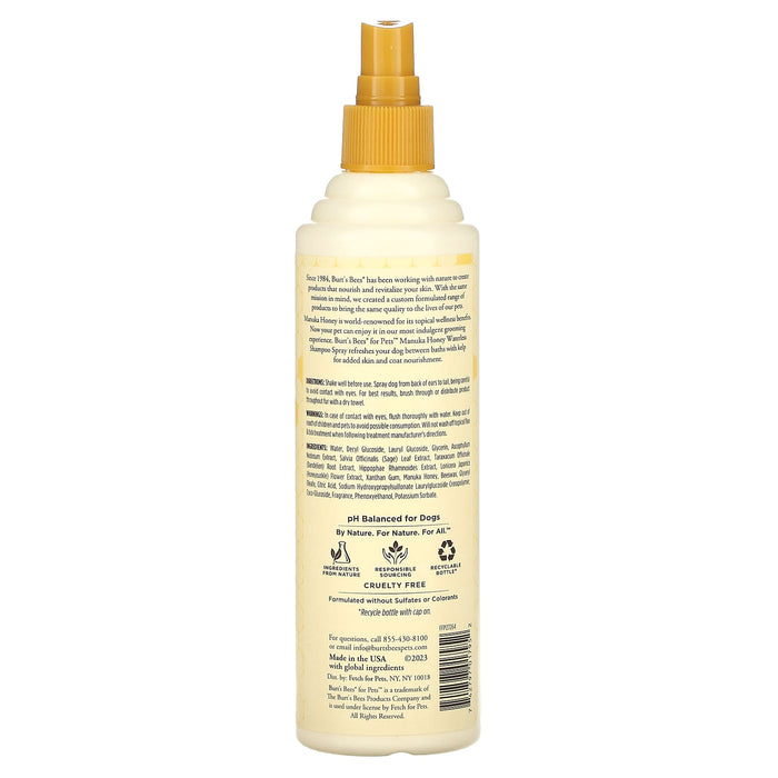 Burt's Bees, Manuka Honey Waterless Shampoo Spray with Kelp, For Dogs, Milk & Honey, 10 fl oz (296)
