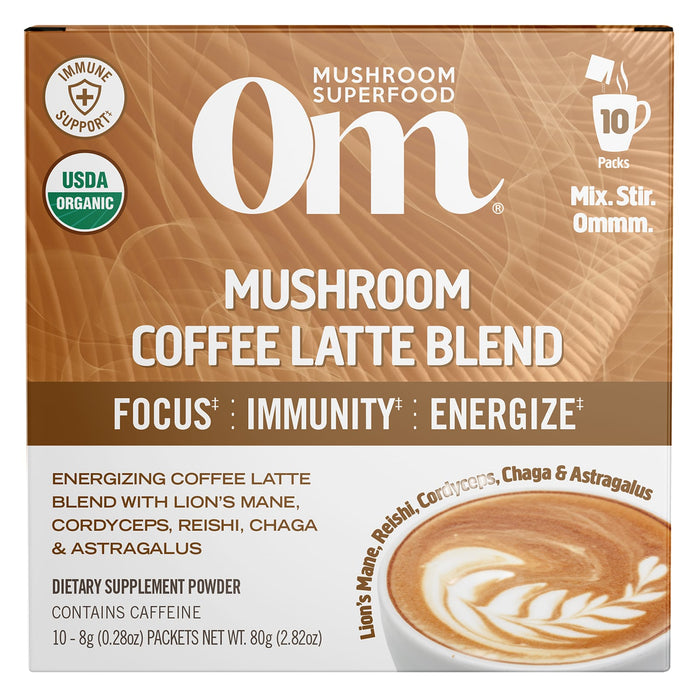 Om Mushrooms, Mushroom Coffee Latte Blend, 10 Packets, 0.28 oz (8 g) Each
