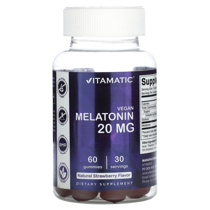 Vitamatic, Vegan Melatonin, Natural Strawberry, 10 mg , 60 Gummies