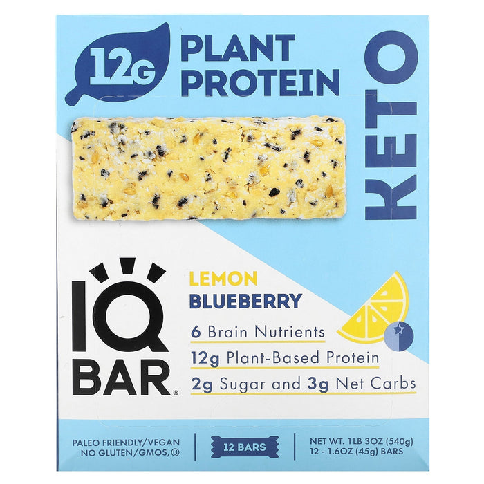 IQBAR, Plant Protein Bars, Wild Blueberry, 12 Bars, 1.6 oz (45 g) each