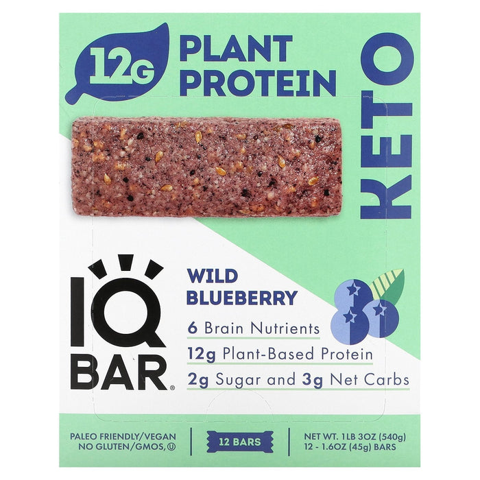 IQBAR, Plant Protein Bars, Wild Blueberry, 12 Bars, 1.6 oz (45 g) each