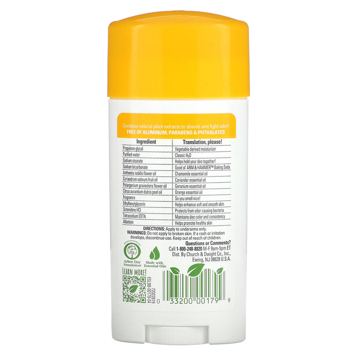 Arm & Hammer, Essentials with Natural Deodorizers, Deodorant, Orange Citrus, 2.5 oz (71 g)