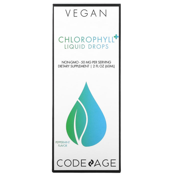 Codeage, Vegan Chlorophyll+ Liquid Drops, Non-GMO, Peppermint, 50 mg, 2 fl oz (60 ml)
