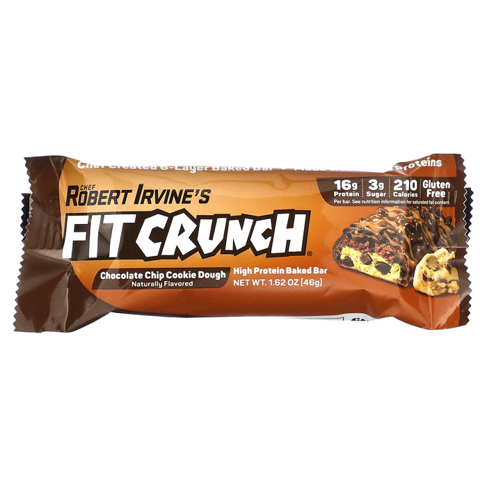 FITCRUNCH, High Protein Baked Bar, Chocolate Chip Cookie Dough, 9 Bars, 1.62 oz (46 g) Each