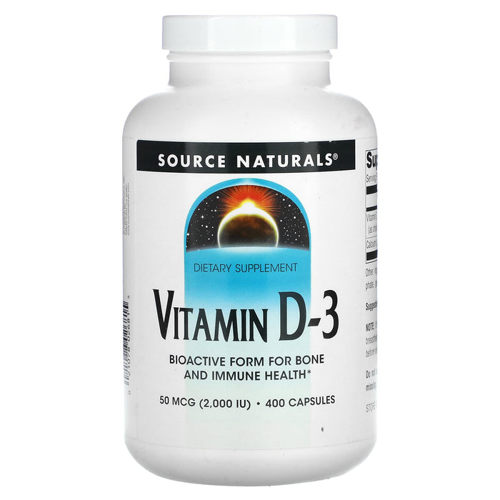 Source Naturals, Vitamin D-3, 50 mcg (2,000 IU), 400 Capsules