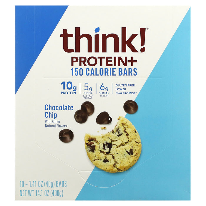 Think !, Protein+ 150 Calorie Bars, Chocolate Chip, 10 Bars, 1.41 oz (40 g) Each