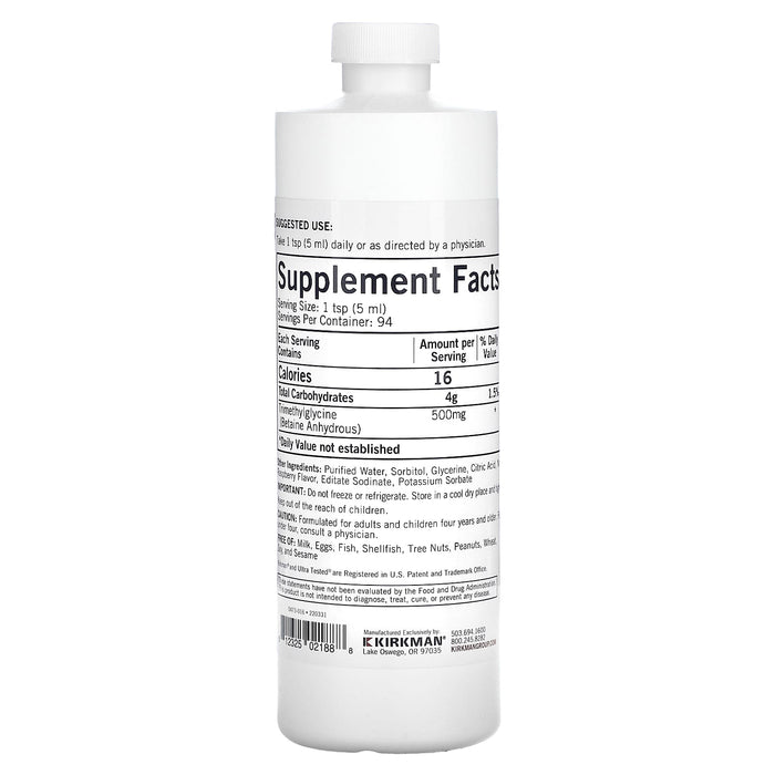 Kirkman Labs, TMG Liquid, Natural Raspberry, 16 fl oz (473 ml)