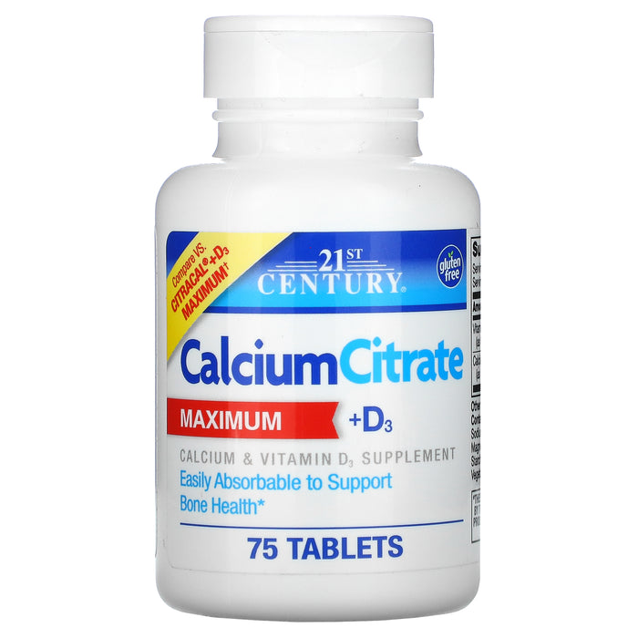 21st Century, Calcium Citrate + D3 Maximum, 75 Tablets