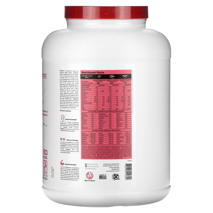 Metabolic Nutrition, MuscLean, Lean Muscle Weight Gainer, Strawberry Milkshake, 5 lb