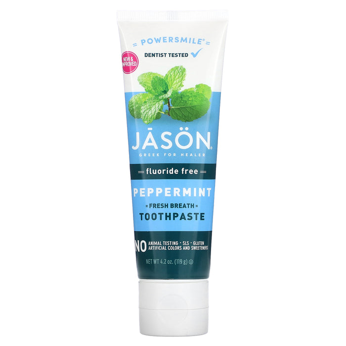 Jason Natural, Powersmile, Fresh Breath Toothpaste, Fluoride Free, Peppermint, 4.2 oz (119 g)