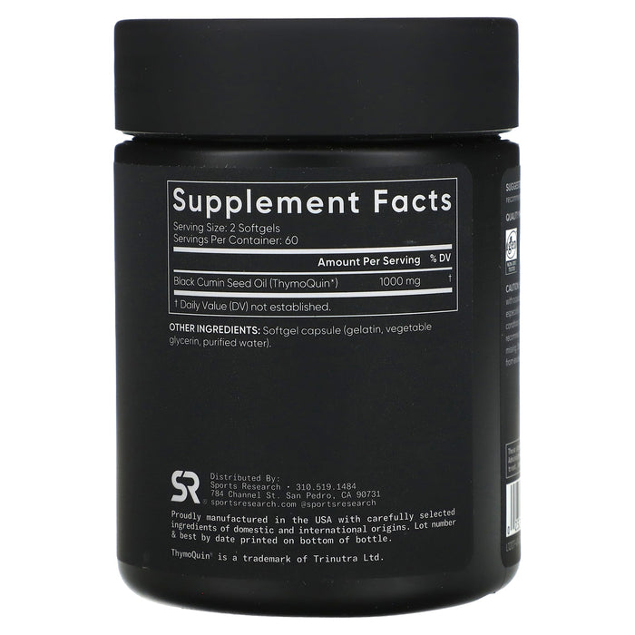 Sports Research, Black Cumin Seed Oil, Cold- Pressed, 1,000 mg, 120 Softgels (500 mg per Softgel)