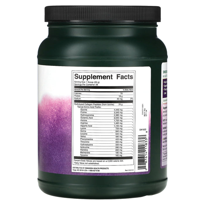 Swanson, Collagen Peptides, Unflavored, 20 g , 1.2 lb (560 g)