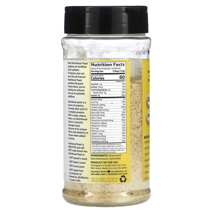 Foods Alive, Non-Fortified Nutritional Yeast Seasoning, Non-Dairy Cheesy, 4.25 oz (120.5 g)