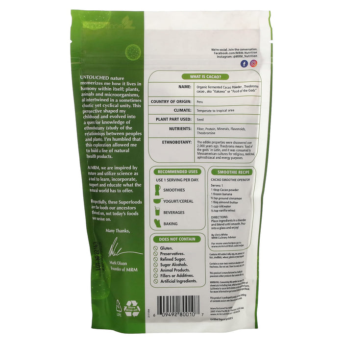 MRM Nutrition, Organic Fermented Cacao Powder, 8.5 oz (240 g)