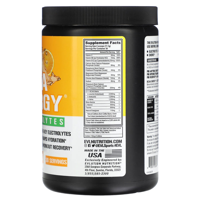 EVLution Nutrition, BCAA Energy Plus Electrolytes, Orange Mango, 11.7 oz (333 g)