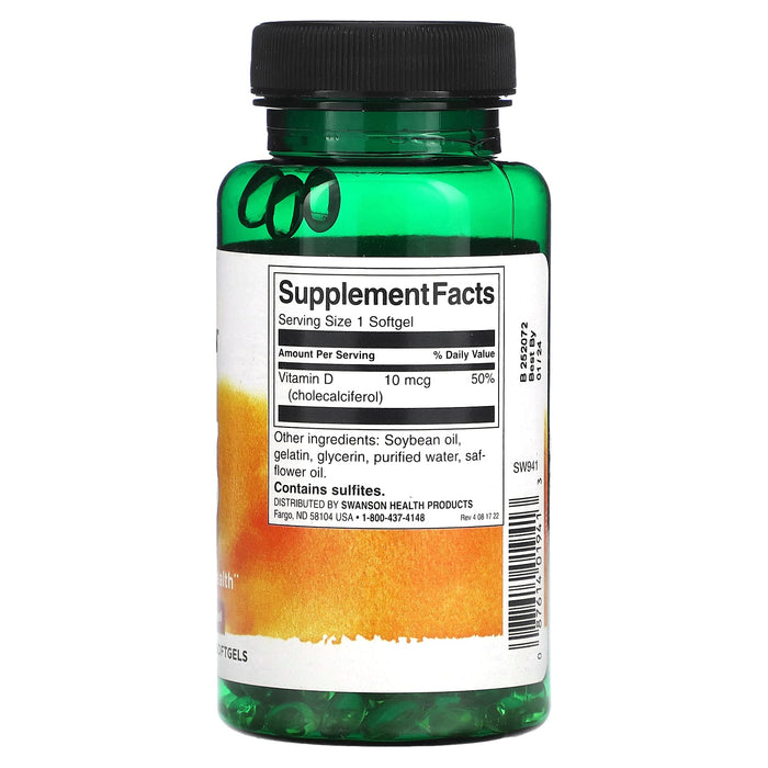 Swanson, Vitamin D3, 400 IU (10 mcg), 250 Softgels