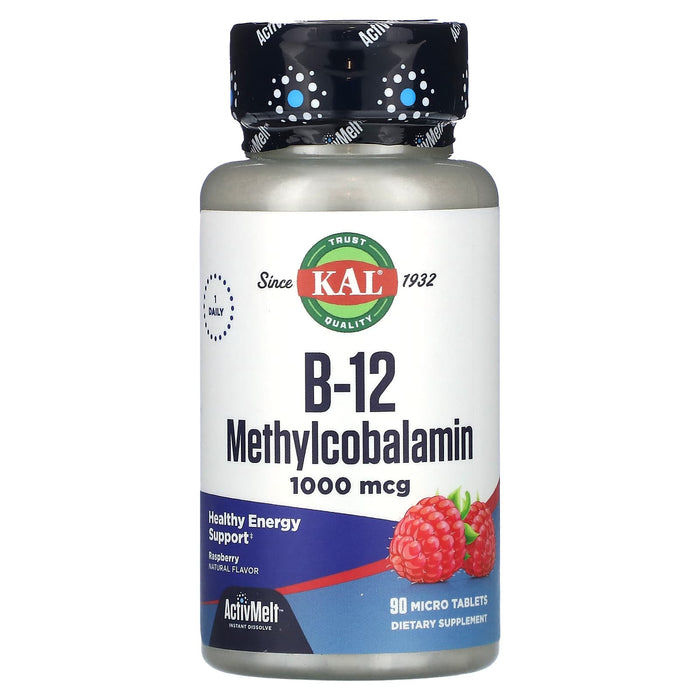 KAL, B-12 Methylcobalamin, Raspberry, 1,000 mcg, 90 Micro Tablets