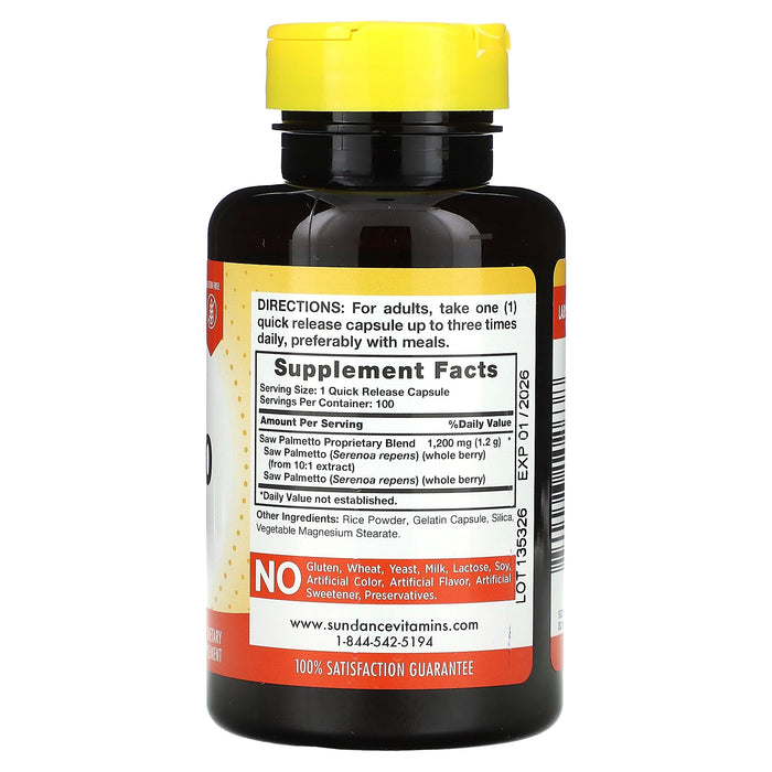 Sundance Vitamins, Saw Palmetto, 1,200 mg, 100 Quick Release Capsules