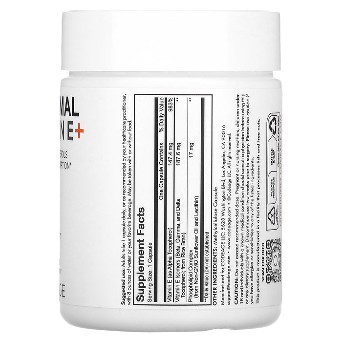 Codeage, Liposomal Vitamin E+, Mixed Tocopherols, 90 Capsules