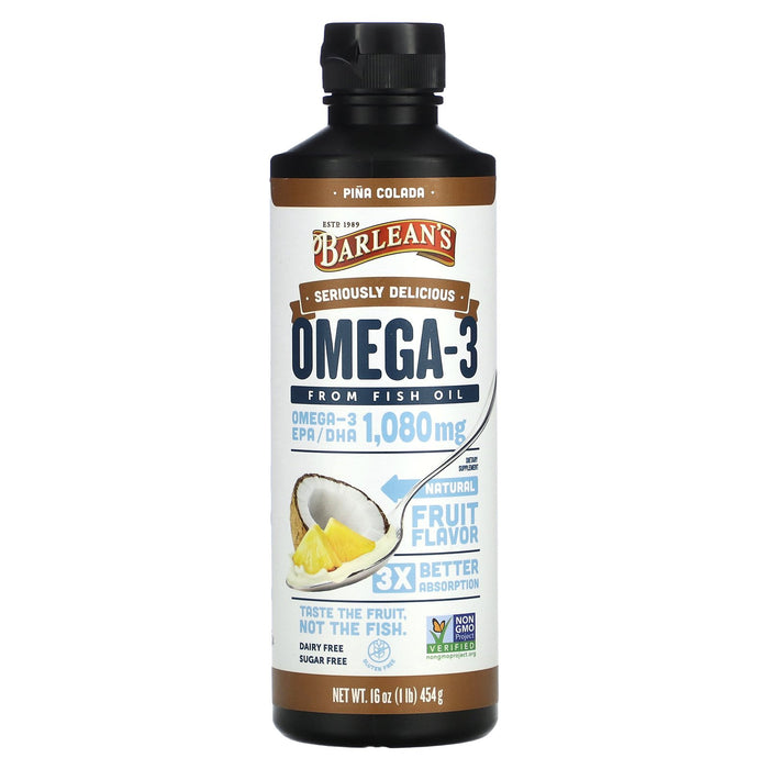 Barlean's, Seriously Delicious, Omega-3 From Fish Oil, Piña Colada, 1,080 mg, 1 lb (454 g)