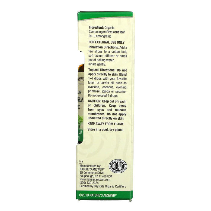 Nature's Answer, Organic Essential Oil, 100% Pure Lemongrass, 0.5 fl oz (15 ml)
