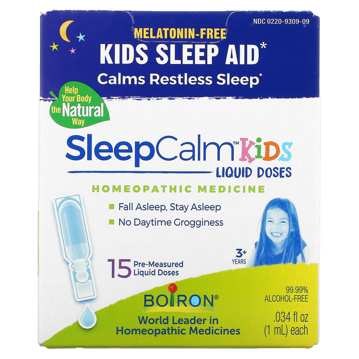 Boiron, Kids, SleepCalm Liquid Doses, 3+ Years, Melatonin-Free, 15 Pre-Measured Liquid Doses, 0.034 fl oz (1 ml) Each