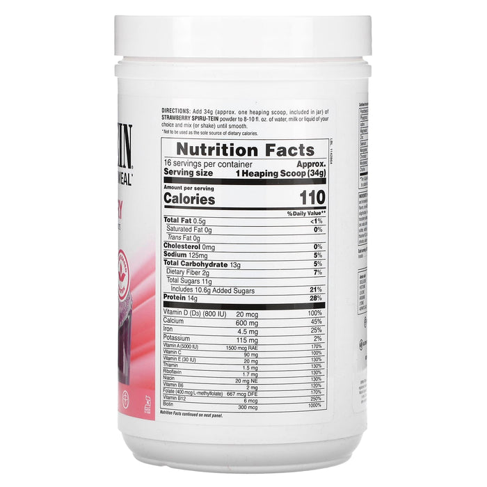 NaturesPlus, Spiru-Tein Protein Powder Meal, Strawberry, 1.2 lbs (544 g)