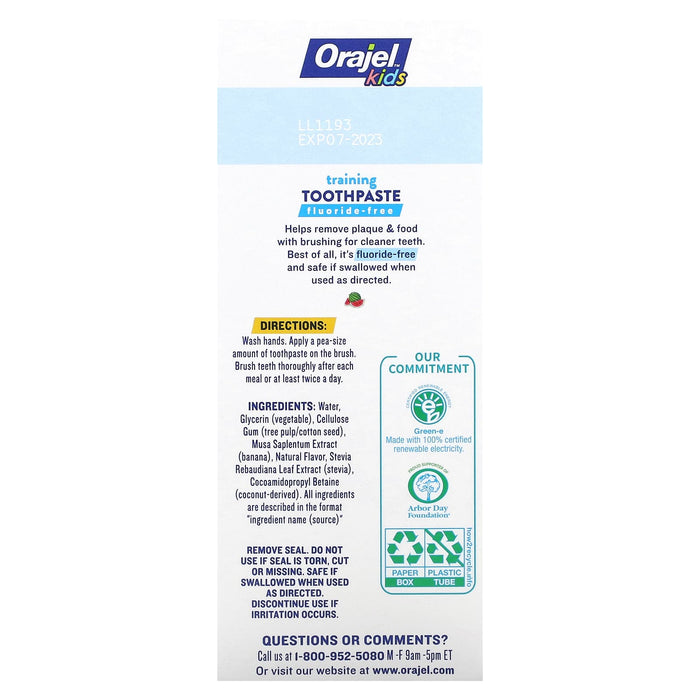 Orajel, Cocomelon Fluoride-Free Training Toothpaste, 0-3 Years, Natural Watermelon, 1.5 oz (42.5 g)