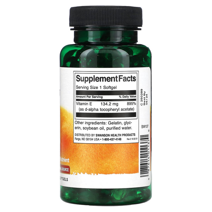 Swanson, Vitamin E, Natural Source, 134.2 mg (200 IU), 250 Softgels