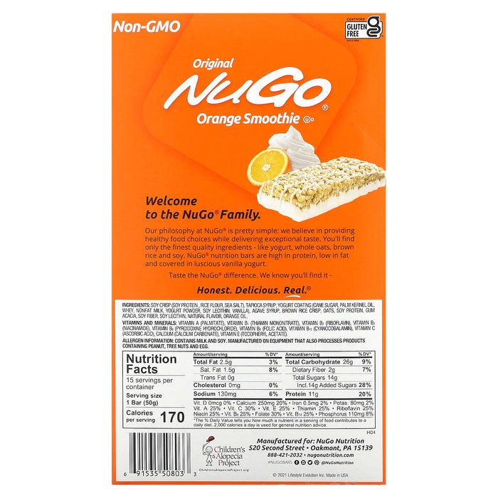 NuGo Nutrition, Orange Smoothie Bars, 15 Bars, 1.76 oz (50 g) Each