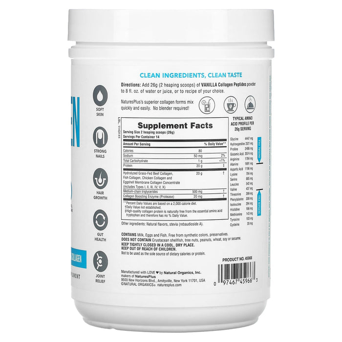 NaturesPlus, Collagen Peptides, Vanilla , 0.8 lb (364 g)
