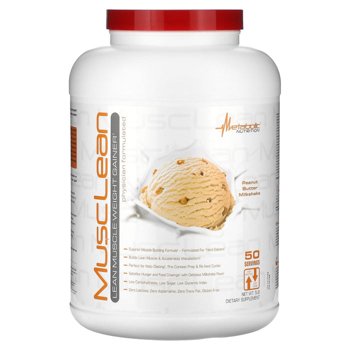 Metabolic Nutrition, MuscLean, Lean Muscle Weight Gainer, Peanut Butter Milkshake, 2.5 lb