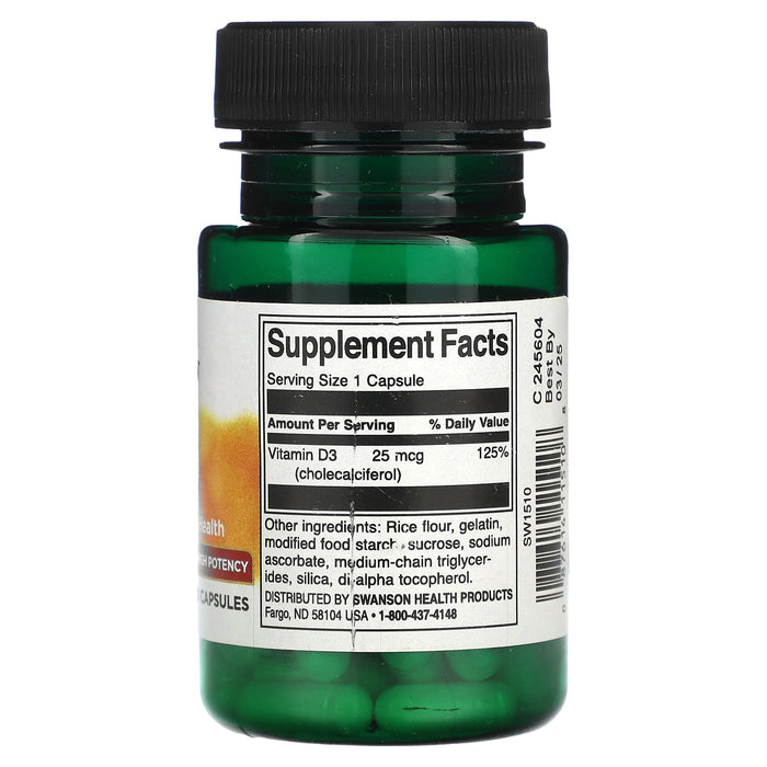 Swanson, Vitamin D3, 25 mcg (1,000 IU), 60 Capsules