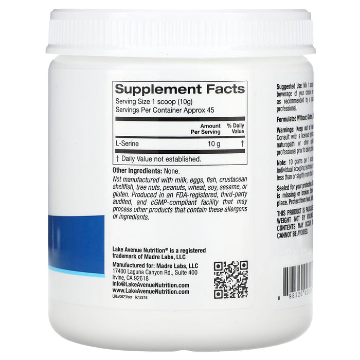 Lake Avenue Nutrition, L-Serine, Unflavored Powder, 1 lb (454 g)