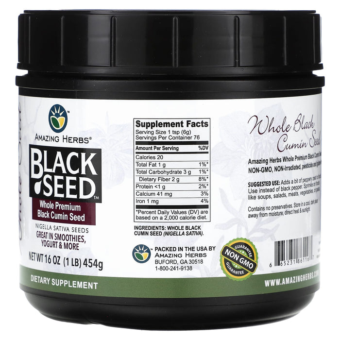 Amazing Herbs, Black Seed, Whole Premium Black Cumin Seed, 16 oz (454 g)
