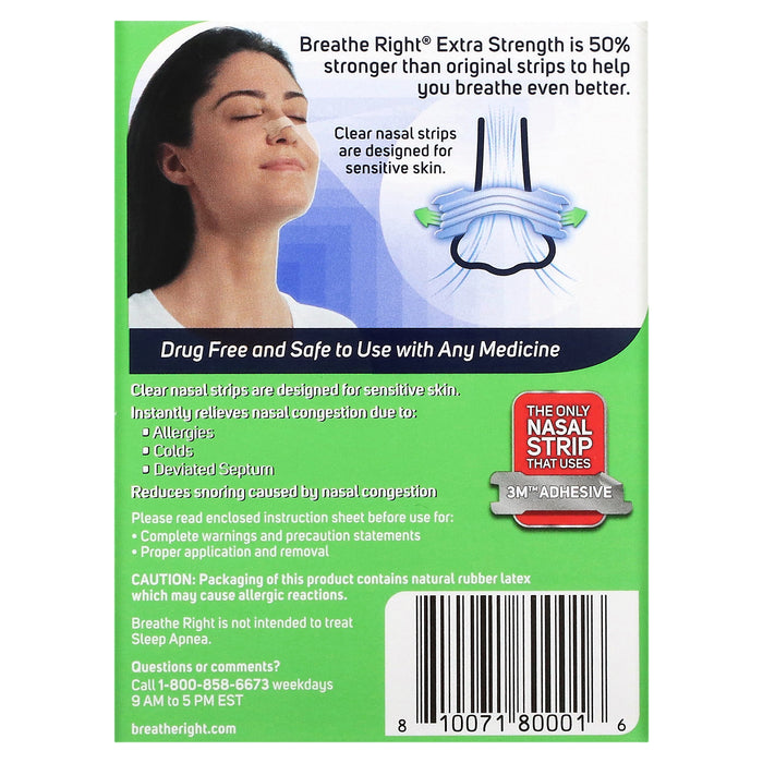 Breathe Right, Nasal Strips, Extra Strength, For Sensitive Skin, 26 Clear Strips