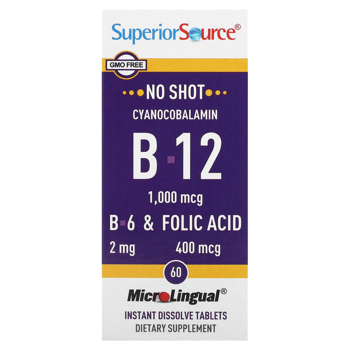 Superior Source, Cyanocobalamin & B-12 & B-6 & Folic Acid, 1,000 mcg & 2 mg & 400 mcg, 60 MicroLingual Instant Dissolve Tablets