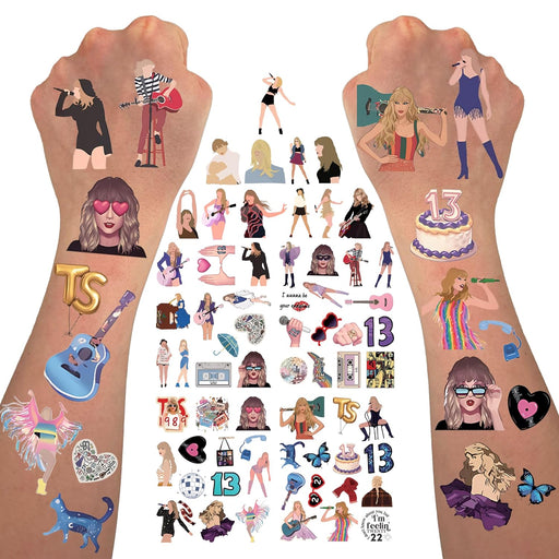 106PCS Tay-Lor Tattoos Temporary Gift for Kids Birthday Party Decorations Hand Face Tattoo Stickers Party Favors Party Supplies Gift for Kid Boy Girl Adult Pretty Cute Bday Supplies