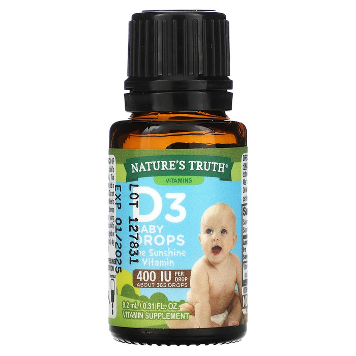Nature's Truth, Vitamins, D3 Baby Drops, Newborn+, 400 IU, 0.31 fl oz (9.2 ml)