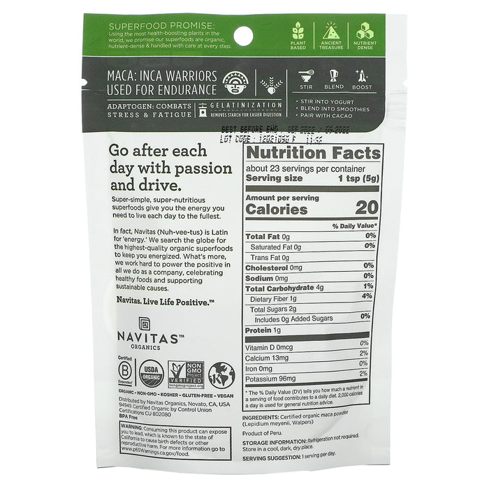 Navitas Organics, Organic Maca, Gelatinized, 4 oz (113 g)
