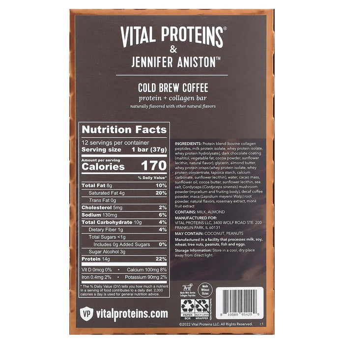 Vital Proteins, Protein + Collagen Bar, Peanut Butter Fudge, 12 Bars, 1.3 oz (38 g) Each