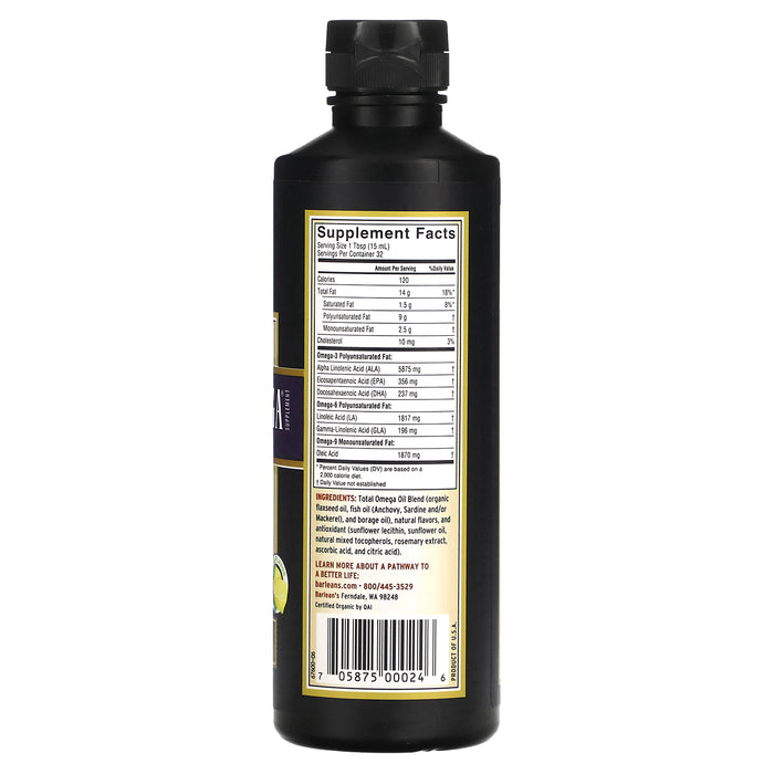 Barlean's, Master Blend, Total Omega Supplement 3 · 6 · 9, Lemonade, 16 fl oz (473 ml)