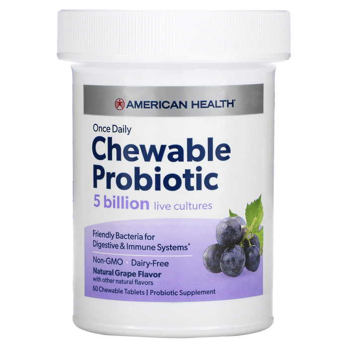 American Health, Once Daily Chewable Probiotic, Natural Grape , 5 Billion CFU, 60 Chewable Tablets