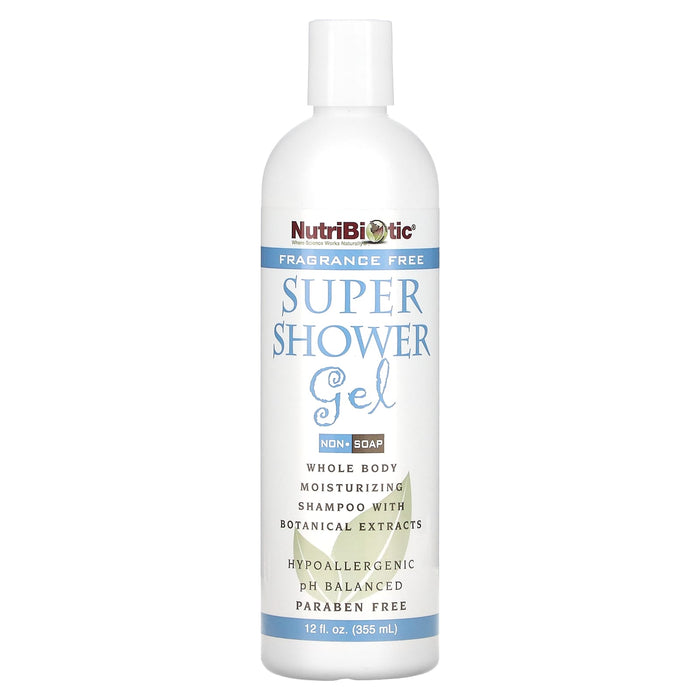 NutriBiotic, Super Shower Gel, Non-Soap, Fragrance Free, 12 fl oz (355 ml)